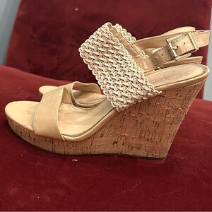 Jessica Simpson Beige Woven Strap Wedges